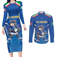 Italy Rugby Custom Couples Matching Long Sleeve Bodycon Dress and Long Sleeve Button Shirt Italian Wolf Mascot Go Gli Azzurri