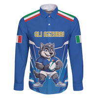 Italy Rugby Custom Family Matching Long Sleeve Bodycon Dress and Hawaiian Shirt Italian Wolf Mascot Go Gli Azzurri