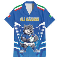 Italy Rugby Custom Family Matching Off Shoulder Maxi Dress and Hawaiian Shirt Italian Wolf Mascot Go Gli Azzurri