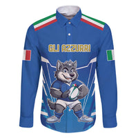 Italy Rugby Custom Family Matching Short Sleeve Bodycon Dress and Hawaiian Shirt Italian Wolf Mascot Go Gli Azzurri