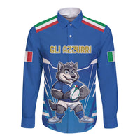Italy Rugby Custom Long Sleeve Button Shirt Italian Wolf Mascot Go Gli Azzurri
