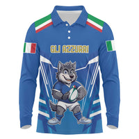 Italy Rugby Custom Long Sleeve Polo Shirt Italian Wolf Mascot Go Gli Azzurri