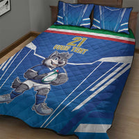 Italy Rugby Custom Quilt Bed Set Italian Wolf Mascot Go Gli Azzurri
