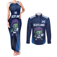 Scotland Rugby Custom Couples Matching Tank Maxi Dress and Long Sleeve Button Shirt Thistle Mascot Go Scottish!