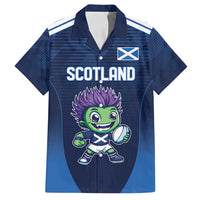 Scotland Rugby Custom Family Matching Long Sleeve Bodycon Dress and Hawaiian Shirt Thistle Mascot Go Scottish!