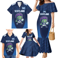Scotland Rugby Custom Family Matching Mermaid Dress and Hawaiian Shirt Thistle Mascot Go Scottish!