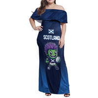 Scotland Rugby Custom Family Matching Off Shoulder Maxi Dress and Hawaiian Shirt Thistle Mascot Go Scottish!