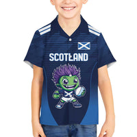 Scotland Rugby Custom Family Matching Off Shoulder Short Dress and Hawaiian Shirt Thistle Mascot Go Scottish!