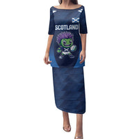 Scotland Rugby Custom Family Matching Puletasi and Hawaiian Shirt Thistle Mascot Go Scottish!