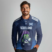 Scotland Rugby Custom Long Sleeve Polo Shirt Thistle Mascot Go Scottish!