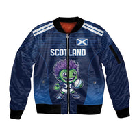 Scotland Rugby Custom Sleeve Zip Bomber Jacket Thistle Mascot Go Scottish!