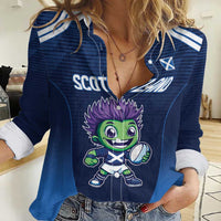 Scotland Rugby Custom Women Casual Shirt Thistle Mascot Go Scottish!