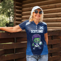 Scotland Rugby Custom Women Polo Shirt Thistle Mascot Go Scottish!