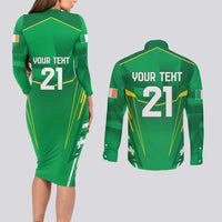 Ireland Rugby Custom Couples Matching Long Sleeve Bodycon Dress and Long Sleeve Button Shirt Irish Warrior Mascot Go Shamrock