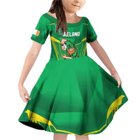 Ireland Rugby Custom Family Matching Off Shoulder Short Dress and Hawaiian Shirt Irish Warrior Mascot Go Shamrock