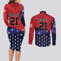 USA Canada Ice Hockey Custom Couples Matching Long Sleeve Bodycon Dress and Long Sleeve Button Shirt Go Champion 4 Nations
