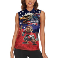 USA Canada Ice Hockey Custom Women Sleeveless Polo Shirt Go Champion 4 Nations