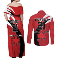 Canada Hockey Custom Couples Matching Off Shoulder Maxi Dress and Long Sleeve Button Shirt Go Champion 4 Nations