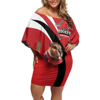 Canada Hockey Custom Family Matching Off Shoulder Short Dress and Hawaiian Shirt Go Champion 4 Nations