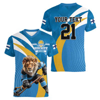 Finland Leijonat Hockey Custom Women V-Neck T-Shirt Suomen Jaakiekkoliitto 4 Nations