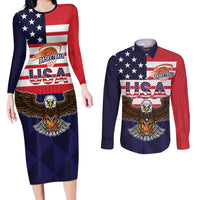 United States Basketball Custom Couples Matching Long Sleeve Bodycon Dress and Long Sleeve Button Shirt Team USA One For All