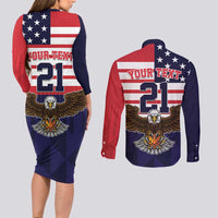 United States Basketball Custom Couples Matching Long Sleeve Bodycon Dress and Long Sleeve Button Shirt Team USA One For All