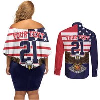 United States Basketball Custom Couples Matching Off Shoulder Short Dress and Long Sleeve Button Shirt Team USA One For All