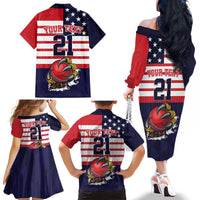 United States Cricket Custom Family Matching Off The Shoulder Long Sleeve Dress and Hawaiian Shirt Team USA One For All