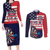 United States Dart Custom Couples Matching Long Sleeve Bodycon Dress and Long Sleeve Button Shirt Team USA One For All