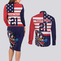 United States Dart Custom Couples Matching Long Sleeve Bodycon Dress and Long Sleeve Button Shirt Team USA One For All