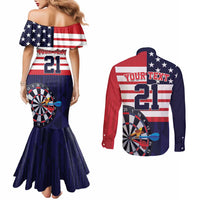 United States Dart Custom Couples Matching Mermaid Dress and Long Sleeve Button Shirt Team USA One For All