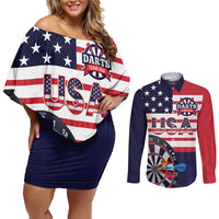 United States Dart Custom Couples Matching Off Shoulder Short Dress and Long Sleeve Button Shirt Team USA One For All