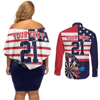 United States Dart Custom Couples Matching Off Shoulder Short Dress and Long Sleeve Button Shirt Team USA One For All