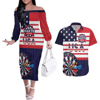 United States Dart Custom Couples Matching Off The Shoulder Long Sleeve Dress and Hawaiian Shirt Team USA One For All