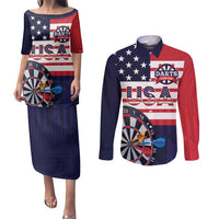 United States Dart Custom Couples Matching Puletasi and Long Sleeve Button Shirt Team USA One For All