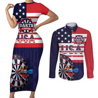 United States Dart Custom Couples Matching Short Sleeve Bodycon Dress and Long Sleeve Button Shirt Team USA One For All