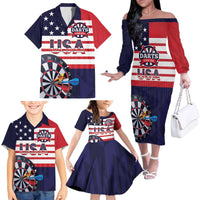 United States Dart Custom Family Matching Off The Shoulder Long Sleeve Dress and Hawaiian Shirt Team USA One For All