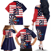 United States Dart Custom Family Matching Off The Shoulder Long Sleeve Dress and Hawaiian Shirt Team USA One For All