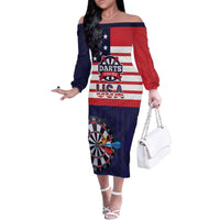United States Dart Custom Family Matching Off The Shoulder Long Sleeve Dress and Hawaiian Shirt Team USA One For All