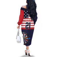 United States Dart Custom Family Matching Off The Shoulder Long Sleeve Dress and Hawaiian Shirt Team USA One For All