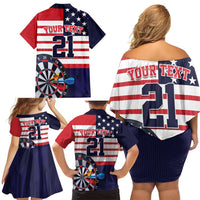 United States Dart Custom Family Matching Off Shoulder Short Dress and Hawaiian Shirt Team USA One For All