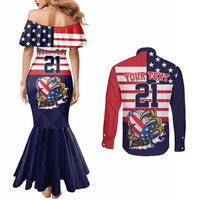 United States Football Custom Couples Matching Mermaid Dress and Long Sleeve Button Shirt Team USA One For All