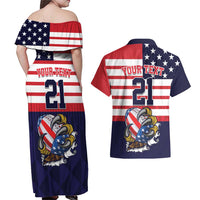 United States Football Custom Couples Matching Off Shoulder Maxi Dress and Hawaiian Shirt Team USA One For All