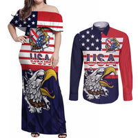 United States Football Custom Couples Matching Off Shoulder Maxi Dress and Long Sleeve Button Shirt Team USA One For All