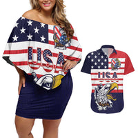 United States Football Custom Couples Matching Off Shoulder Short Dress and Hawaiian Shirt Team USA One For All