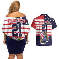 United States Football Custom Couples Matching Off Shoulder Short Dress and Hawaiian Shirt Team USA One For All
