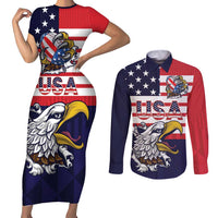 United States Football Custom Couples Matching Short Sleeve Bodycon Dress and Long Sleeve Button Shirt Team USA One For All