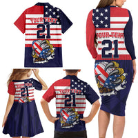 United States Football Custom Family Matching Long Sleeve Bodycon Dress and Hawaiian Shirt Team USA One For All