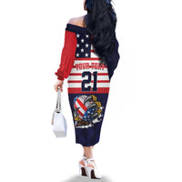 United States Football Custom Family Matching Off The Shoulder Long Sleeve Dress and Hawaiian Shirt Team USA One For All