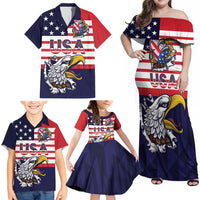 United States Football Custom Family Matching Off Shoulder Maxi Dress and Hawaiian Shirt Team USA One For All